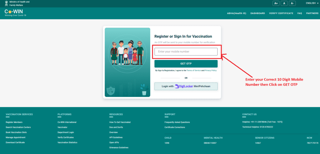 Enter your Active Mobile Number