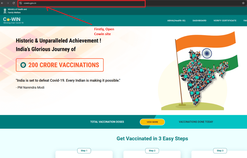 Visit the authorized website of Cowin