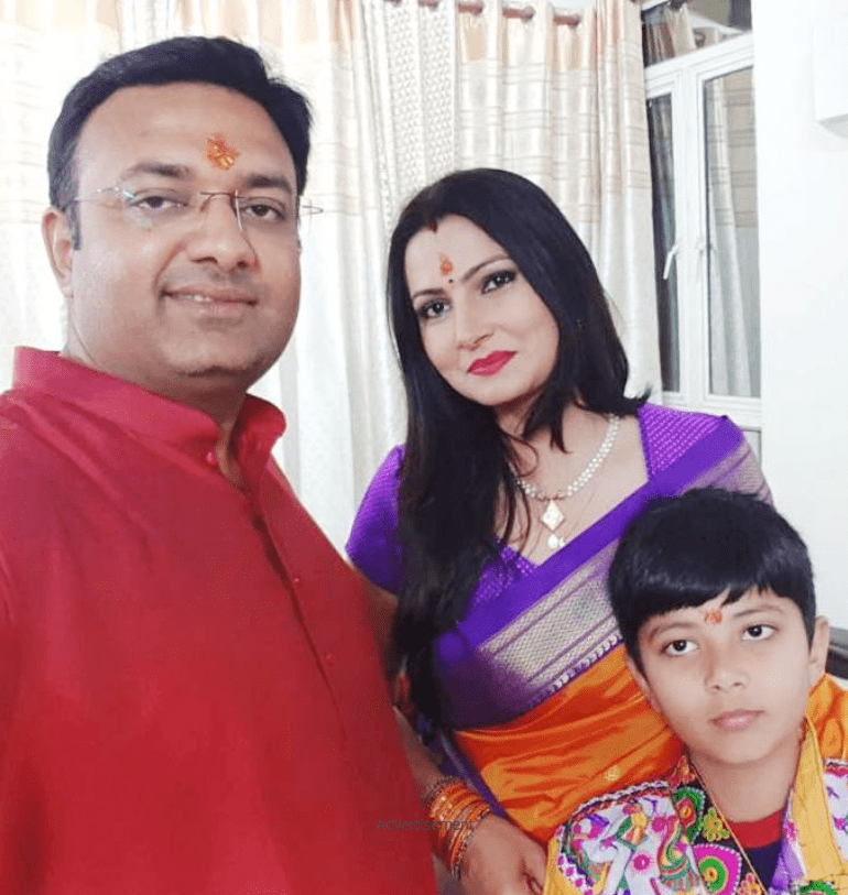 Chitra Tripathi with her husband and son