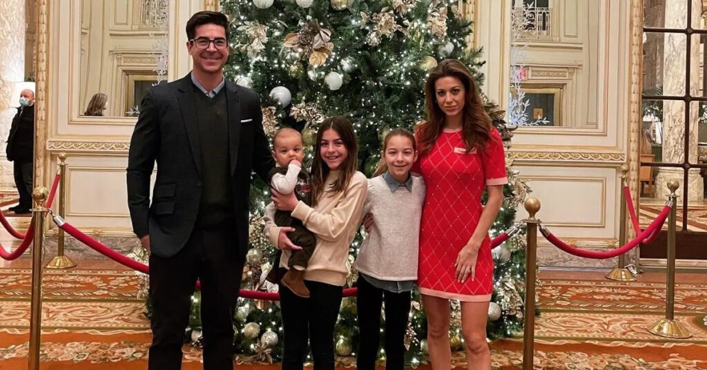 Jesse Watters with his wife Emma Watters and his children 