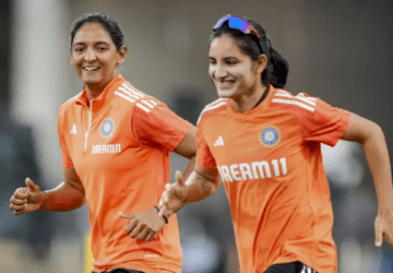 India women's team captain Harmanpreet Kaur with Renuka Singh in training session