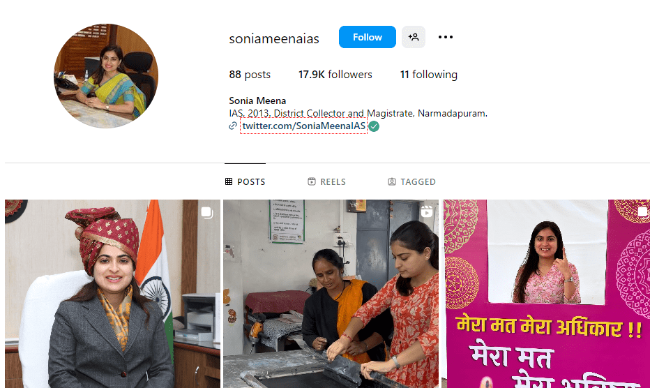 Sonia Meena's Instagram account Screenshot